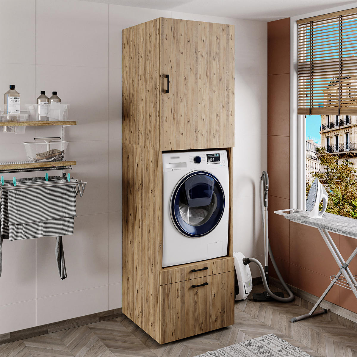 WASCHMASCHINENSCHRANK Serie 2 67cm Breit, 240cm Hoch - Eichefarben, Holzwerkstoff (67/240/67cm)