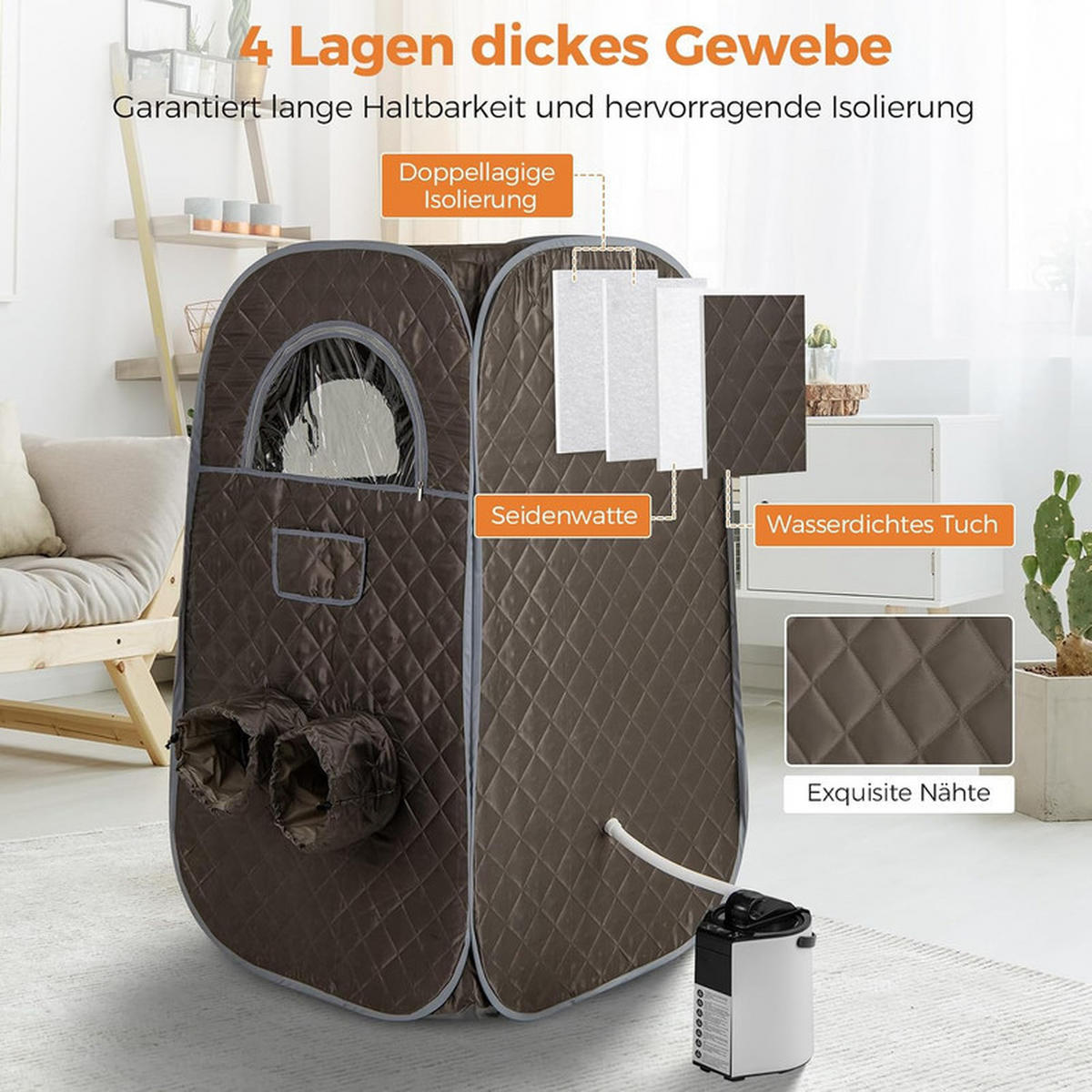 DAMPFSAUNA Tragbare grau - Grau, Textil (89/149/89cm) - COSTWAY