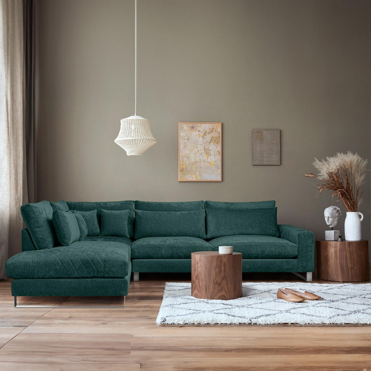 ECKSOFA LINKS BRENTIS Chenille-Stoff, Marineblau - Blau, Textil (314/224cm) - KONSIMO®