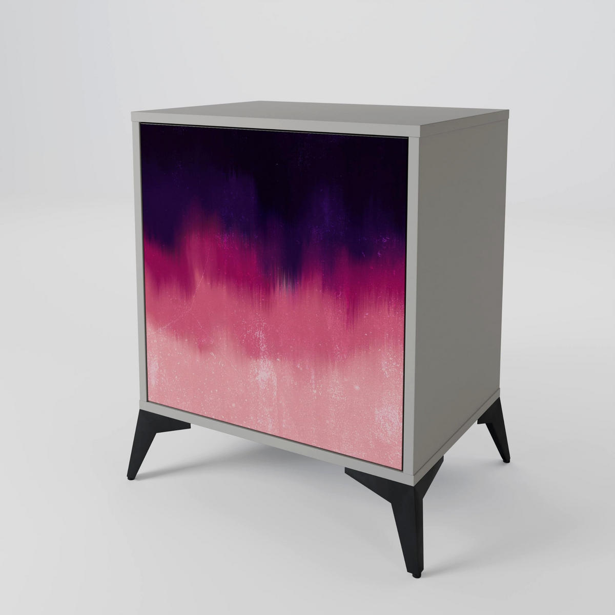 SIDEBOARD AURORA BOREALIS, Grau, 57,5x42x72,5 cm, Schwarze Metallfüße - Multicolor/Schwarz, Holzwerkstoff/Metall (57.5/72.5/42cm) - SpaceRebels