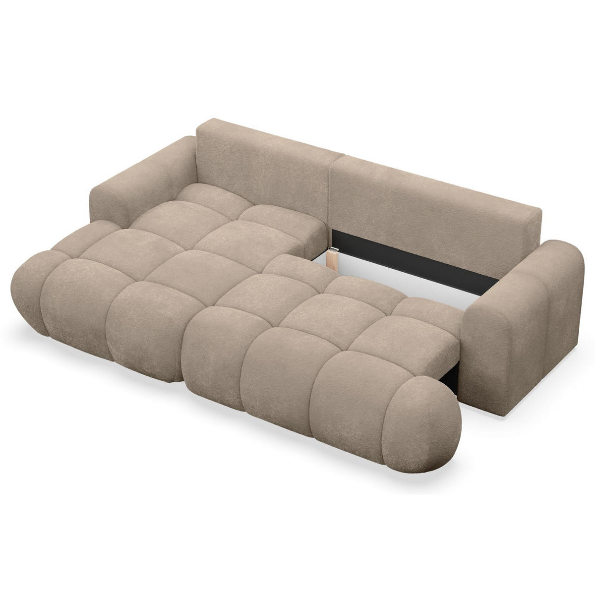 ECKSOFA Ombo Mini, Dunkelbeige Bouclé, linksseitig - Beige/Schwarz, Kunststoff/Textil (256/155cm) - Selsey