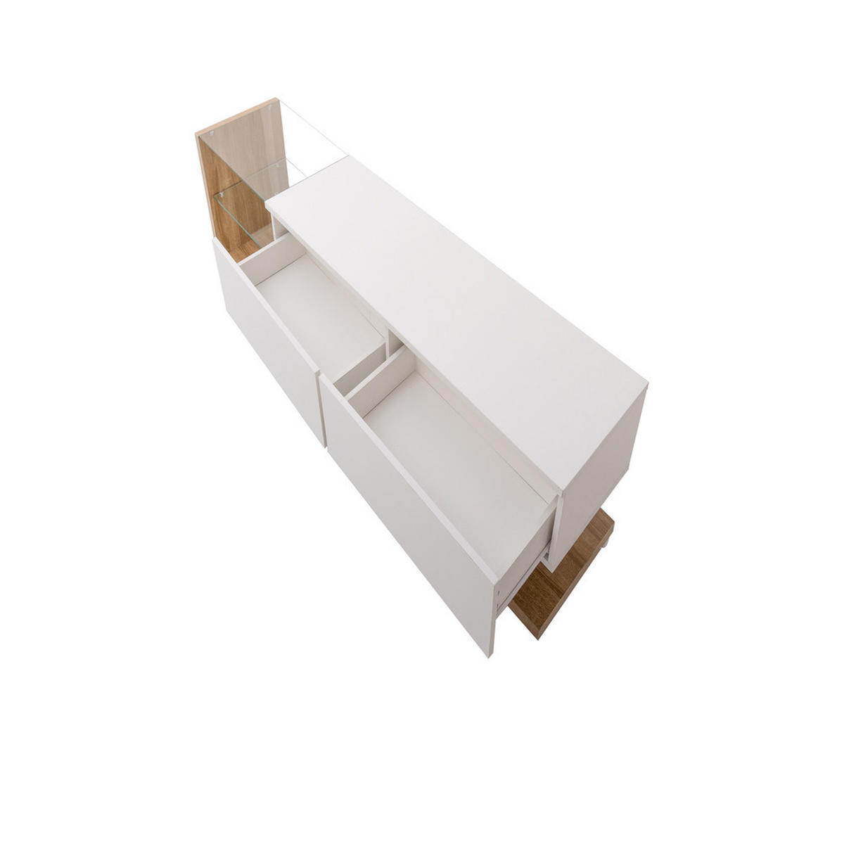 TV-SCHRANK Lowboard Hochglanzweiß & Holzfarbe LED-Beleuchtung Landhaus - Weiß, Holz (46/17/133cm) - FLIEKS