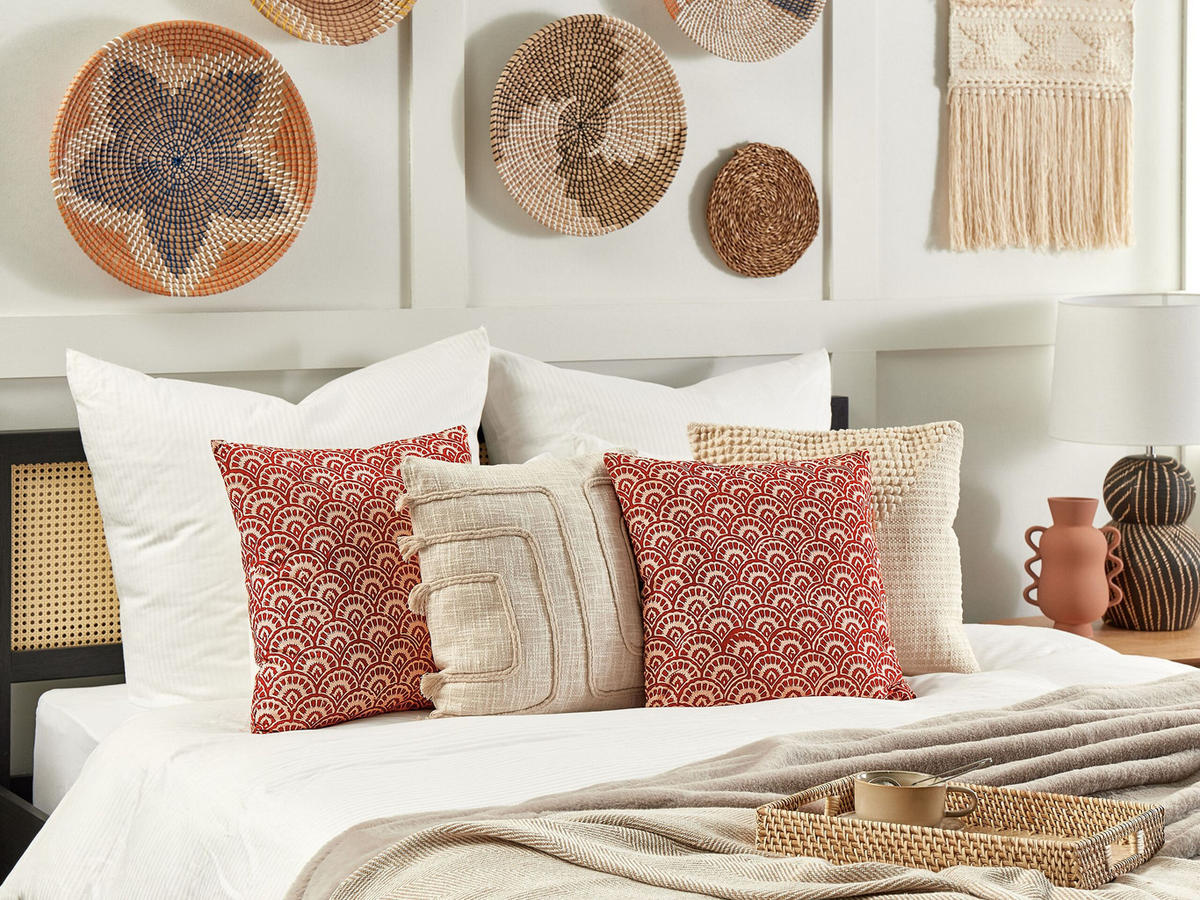 DEKOKISSEN 2er-Set Creme 45/45 cm Rhus - Creme, Naturmaterialien/Textil (45/45cm) - Beliani