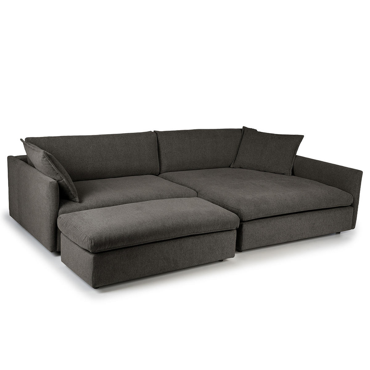ECKSOFA mit Longchair - Anthrazit/Schwarz, Kunststoff/Textil (290/183cm) - home24