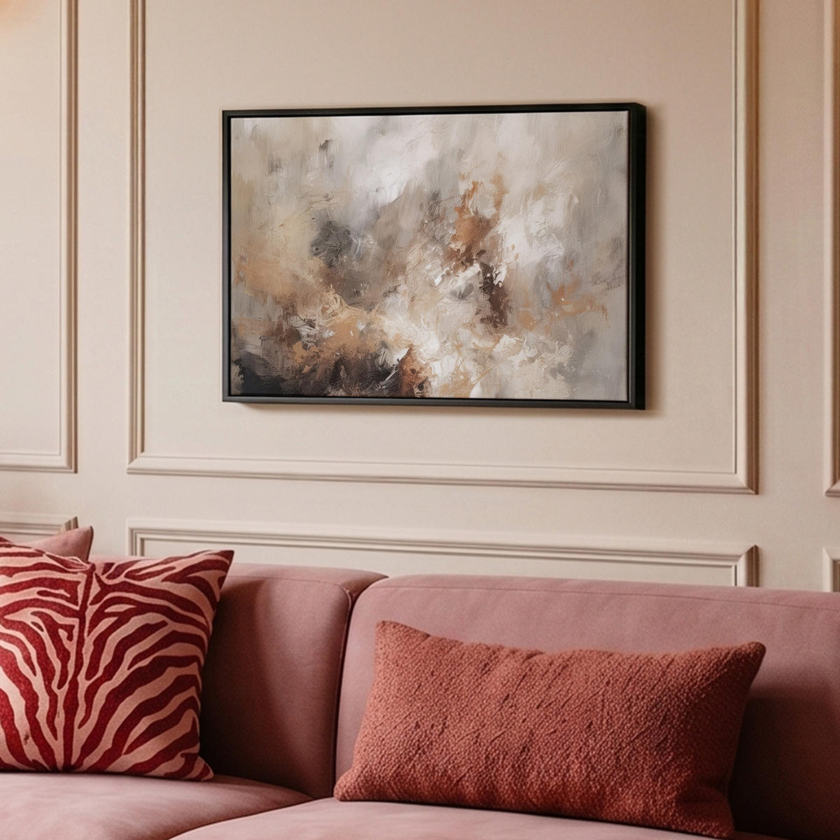 LEINWAND Bilder mit Rahmen - Farbe - Abstrakt - Beige - Kunst - 60x40 - Greige, Textil (60/40cm) - MuchoWow