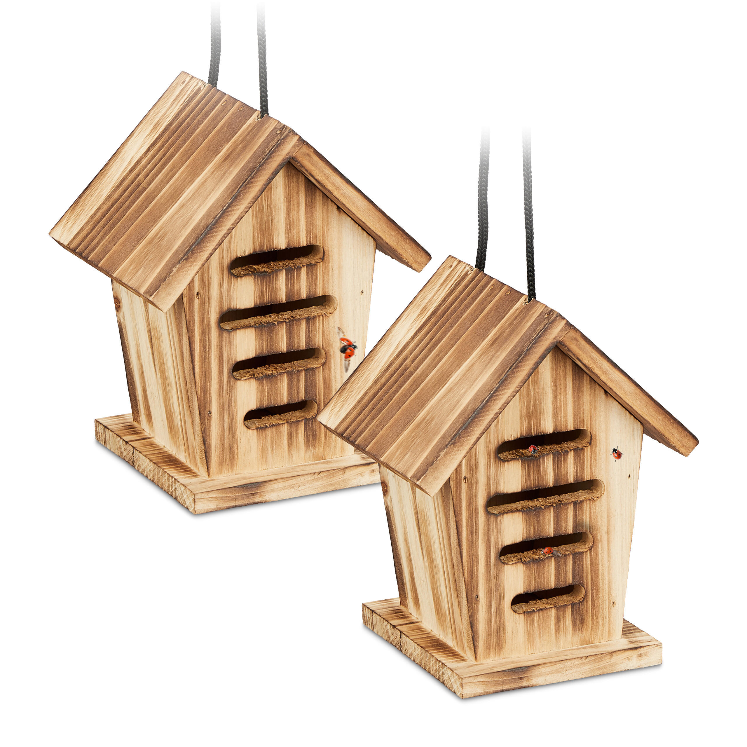 2XMARIENKÄFERHAUS - Hellbraun, Holz (14.5/17.5/12cm) - Relaxdays