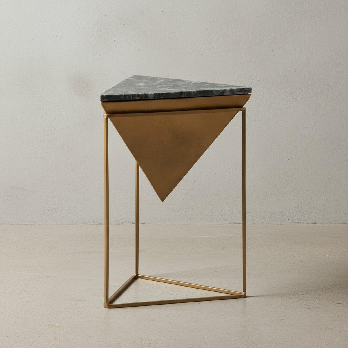 BEISTELLTISCH – Dreieckig Marmor Grün Gold Metall 37x37x53 cm - Goldfarben, Metall (37/37/53cm) - KADIMA DESIGN