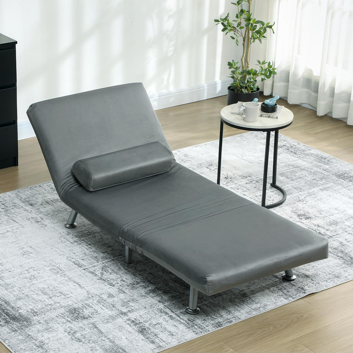 KLAPPBAR Schlafsessel Schlafsofa Klappmatratze Bett Gästebett Grau - Silberfarben/Grau, Textil/Metall (70/75/75cm) - HOMCOM