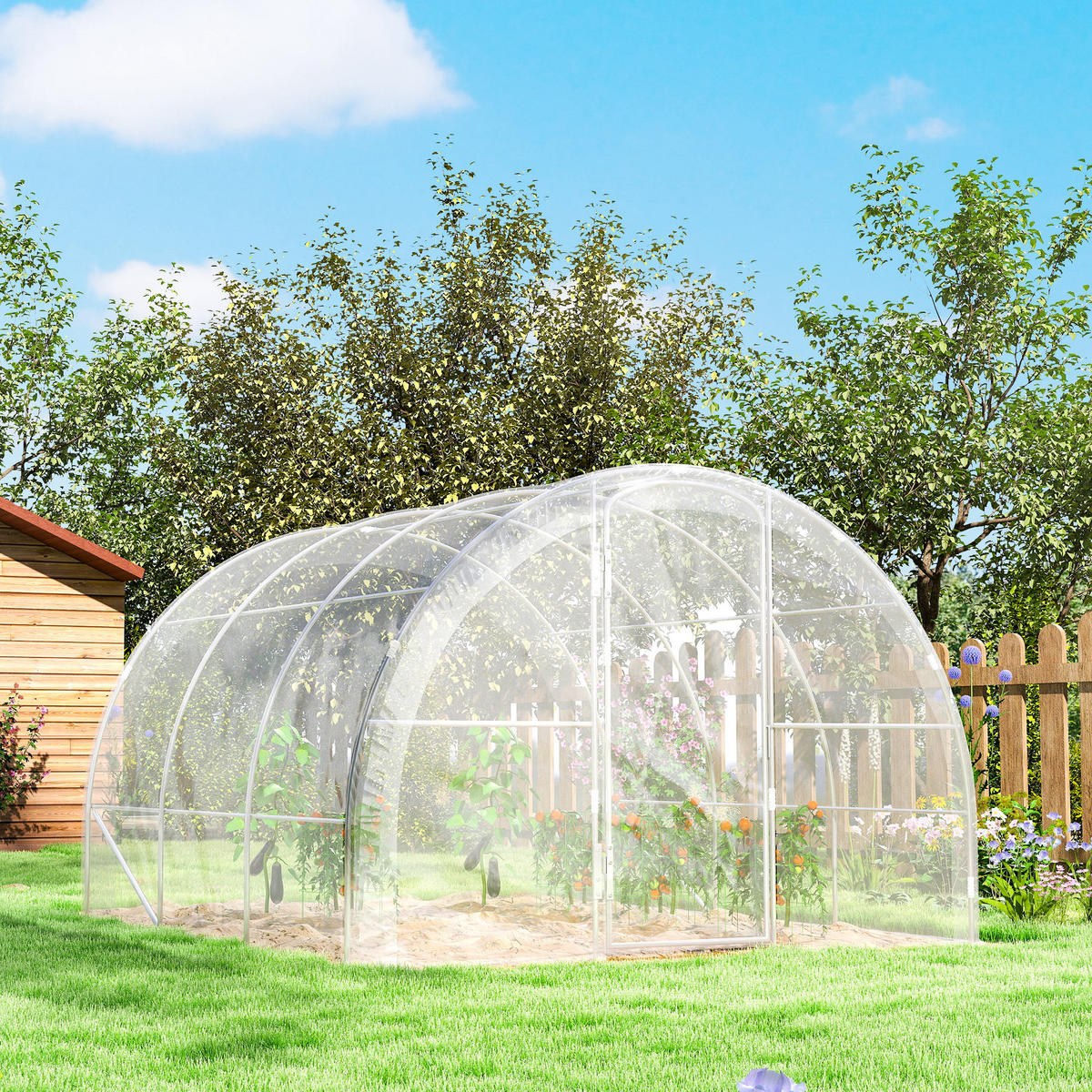 GEWÄCHSHAUS DE-12019 9 m² mit Scharniertür Grün - Transparent, Kunststoff (295/195/295cm) - ComfortXL
