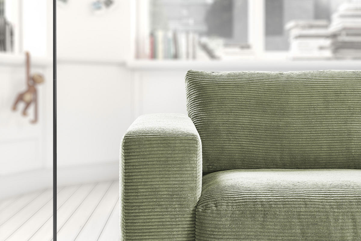 SOFA 2-SITZER MADELINE Grün Cord - Schwarz/Grün, Kunststoff/Textil (230/85/127cm) - KAWOLA