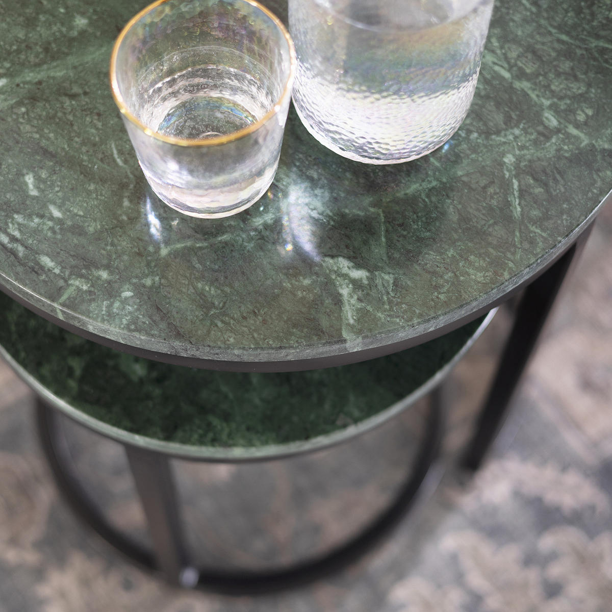 COUCHTISCH-SET - Marmor, 2-teilig - Dunkelgrün/Schwarz, Naturmaterialien (45/45/45cm) - home24