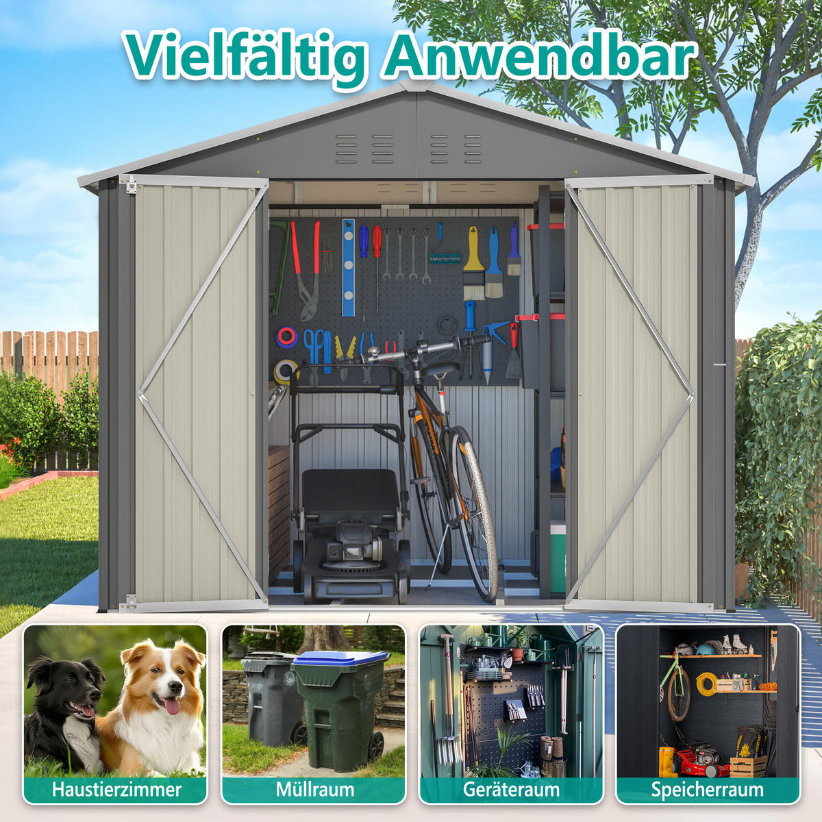 GARTENSCHUPPEN Metall 8x6 Fuß Anthrazit - Grau, Metall (180/191/229.4cm) - ComfortXL