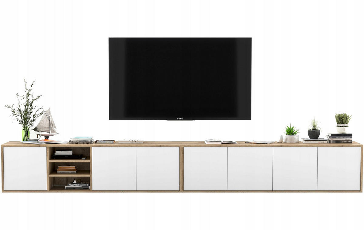 TV-LOWBOARD 2-er Set Apollo Eiche wotan Weiß Matt 150 cm - Weiß, Holzwerkstoff (300/39/35cm) - Meble Lindner