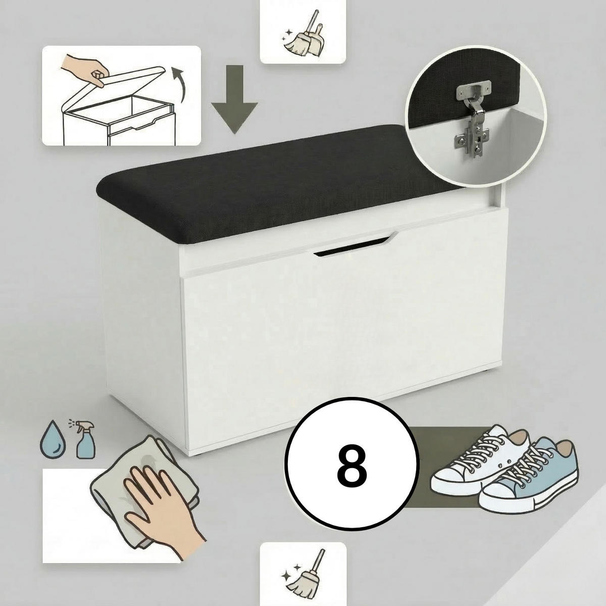 SCHUHSCHRANK Soto 80/50/35 cm Sitzbank - Weiß, Holzwerkstoff (80/50/35cm) - BOXIMO