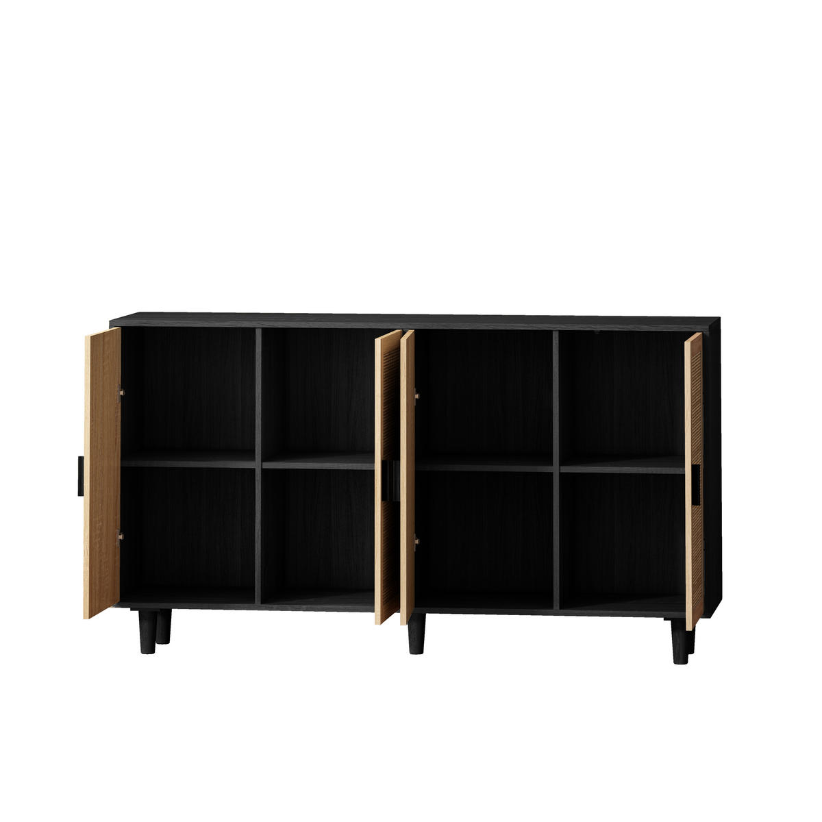 SIDEBOARD 158/40/88 cm schwarz aus Spanplatte mit Rattantüren - Schwarz, Holzwerkstoff (158/88/40cm) - OKWISH