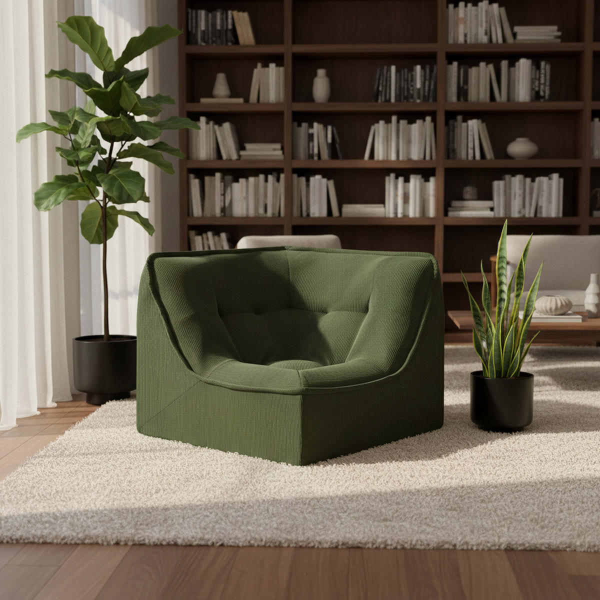 ECKSESSEL, Grün - Grün, Textil (90/70/90cm) - Oviala