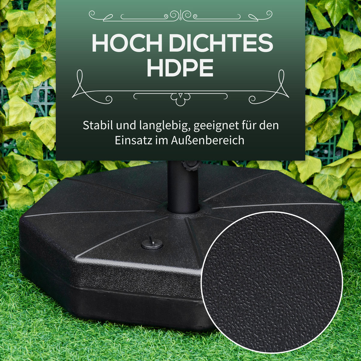 SCHIRMSTÄNDER für Sonnenschirm Schirmstangen 38 mm/48 mm befüllbar mit Wasser oder Sand - Schwarz, Kunststoff (60/60cm) - Outsunny