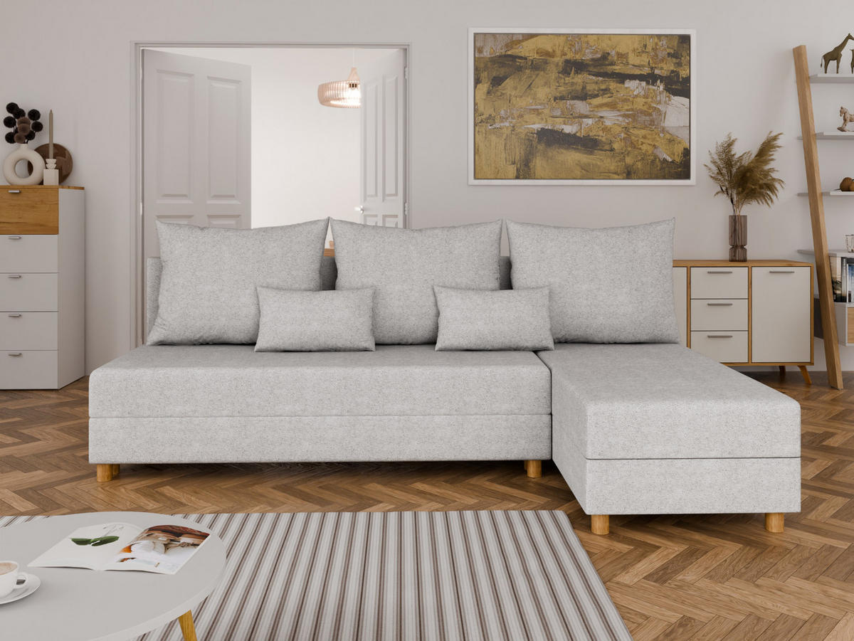ECKSOFA Lellice L-Form - links oder rechts montierbar, hellgrau - Hellgrau, Holz (214/122cm) - Panda Möbel