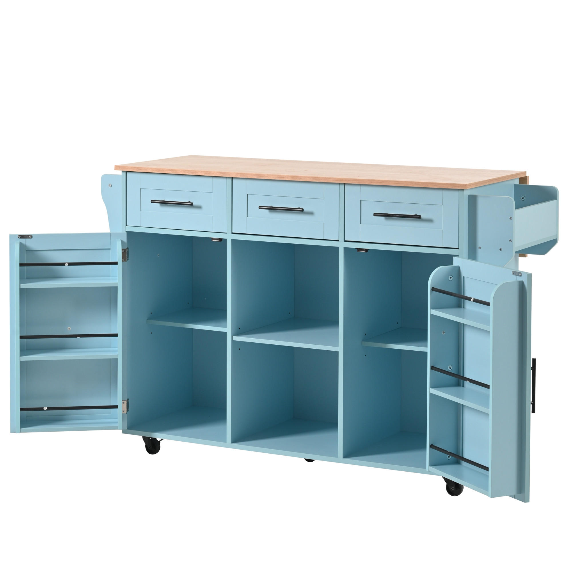 KÜCHENINSEL 139/46/91.5 cm Blau mit 3 Schubladen, klappbare Arbeitsplatte und Stauraumtüren - Blau, Holz/Holzwerkstoff (46/91.5/139cm) - Oxeza