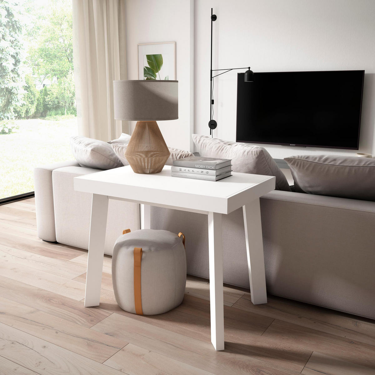 KONSOLENTISCH ausziehbar 58 bis 160cm, für 8 Gäste, weiß, 90/58/73cm - Weiß, Holzwerkstoff (90/160/73cm) - Skraut Home