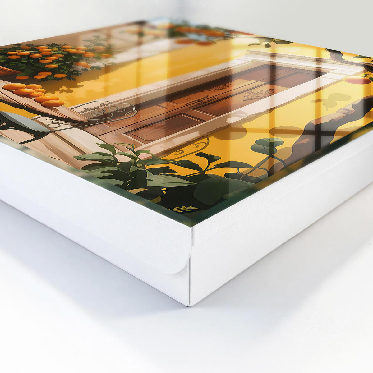 SCHLÜSSELBOX Weiß 30x30 cm – Türöffnung nach rechts - Orangefarbene Terrasse - Gelb, Metall (30/30/5cm) - TULUP