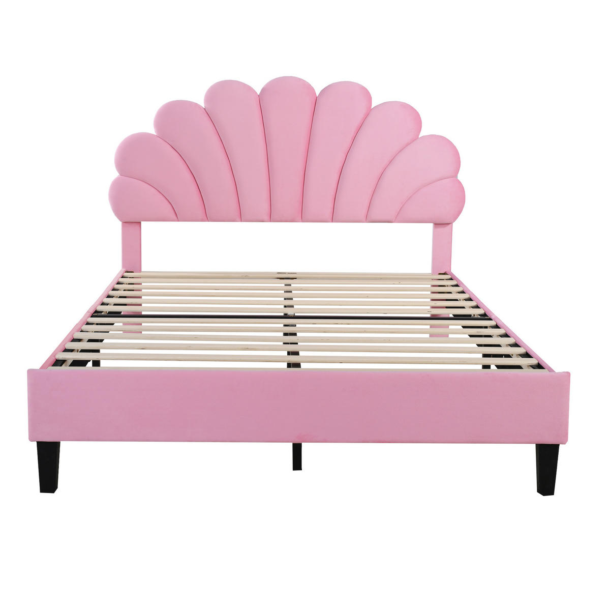 POLSTERBETT 140/200 cm mit Lattenrost und blütenförmigem Kopfteil aus Samt, Rosa - Rosa, Textil (140/200cm) - Redom