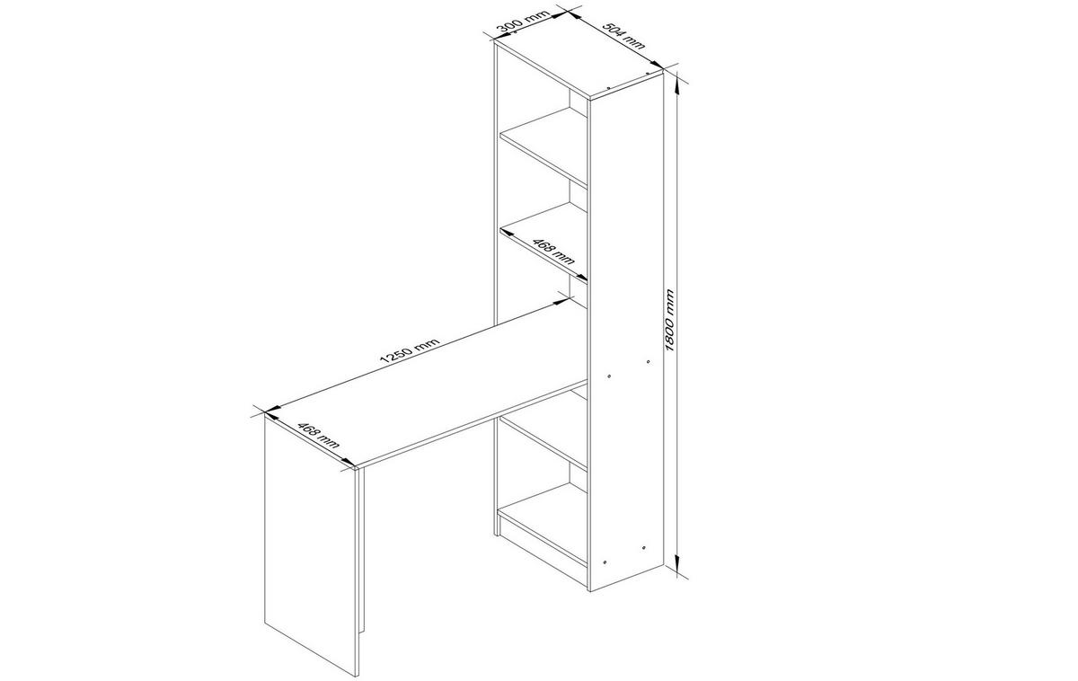 SCHREIBTISCH Weiß 125x50x180 cm - Weiß, Holzwerkstoff (50/125/180cm) - Akord