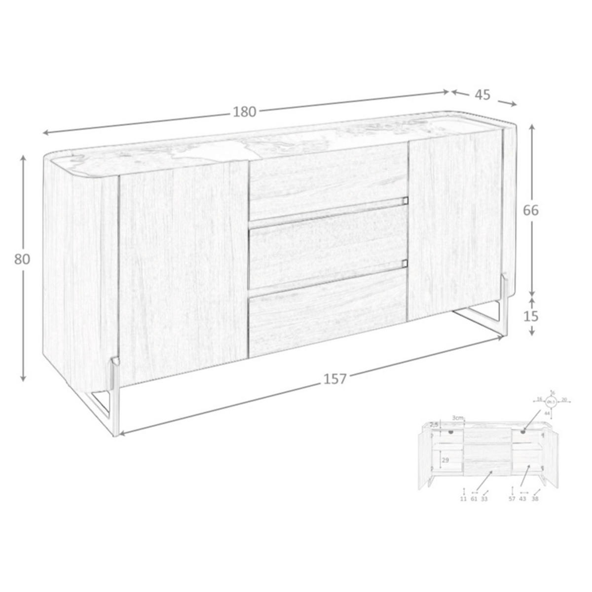 SIDEBOARD Anrichte aus Nussbaum und dunklem metallisiertem Stahl mit Porzellanmarmorplatte 180/45/80 cm - Walnussfarben/Weiß, Holz (180/80/45cm) - ANGEL CERDA