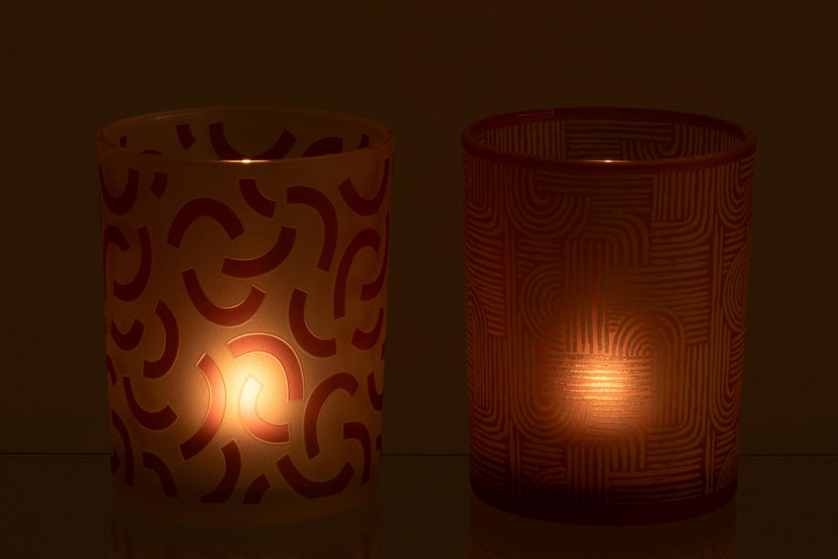 WINDLICHT MODERN (2ER SET) - Orange, Glas (10/12.5cm) - J-Line