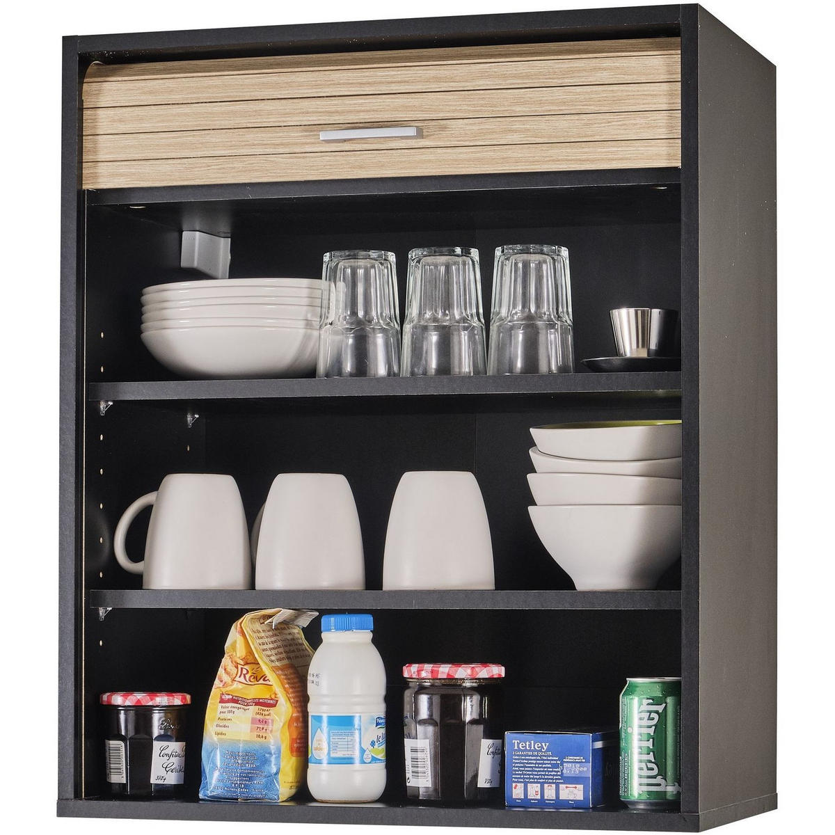 KÜCHENOBERSCHRANK mit Rolladentür 35/60/72cm - Schwarz, Holzwerkstoff (60/72/35cm) - Simmob