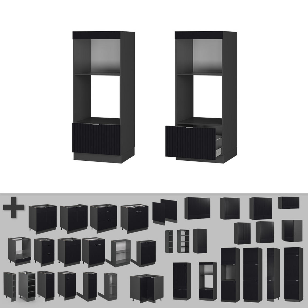 SKŘÍŇKA NA MIKROVLNNOU TROUBU Fame-Line Černý pruhovaný 60 cm otevřený - černá/antracitová, kompozitní dřevo (60/153.6/58.1cm) - Vicco