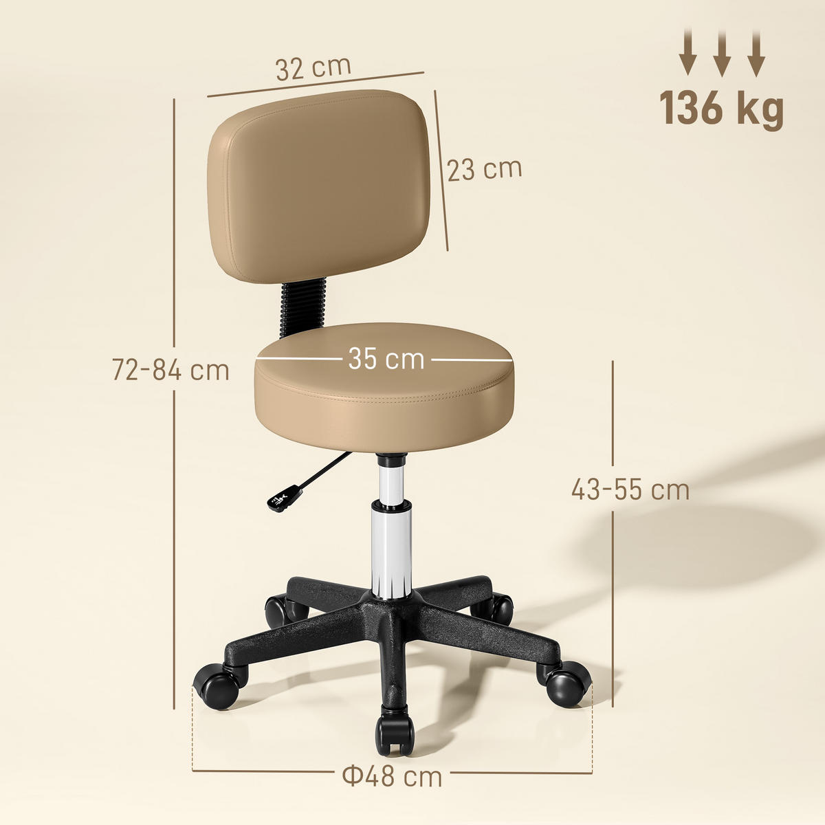 SALONHOCKER Kunstleder, Schaumstoff Braun - Hellbraun, Textil (35/84/35cm) - HOMCOM