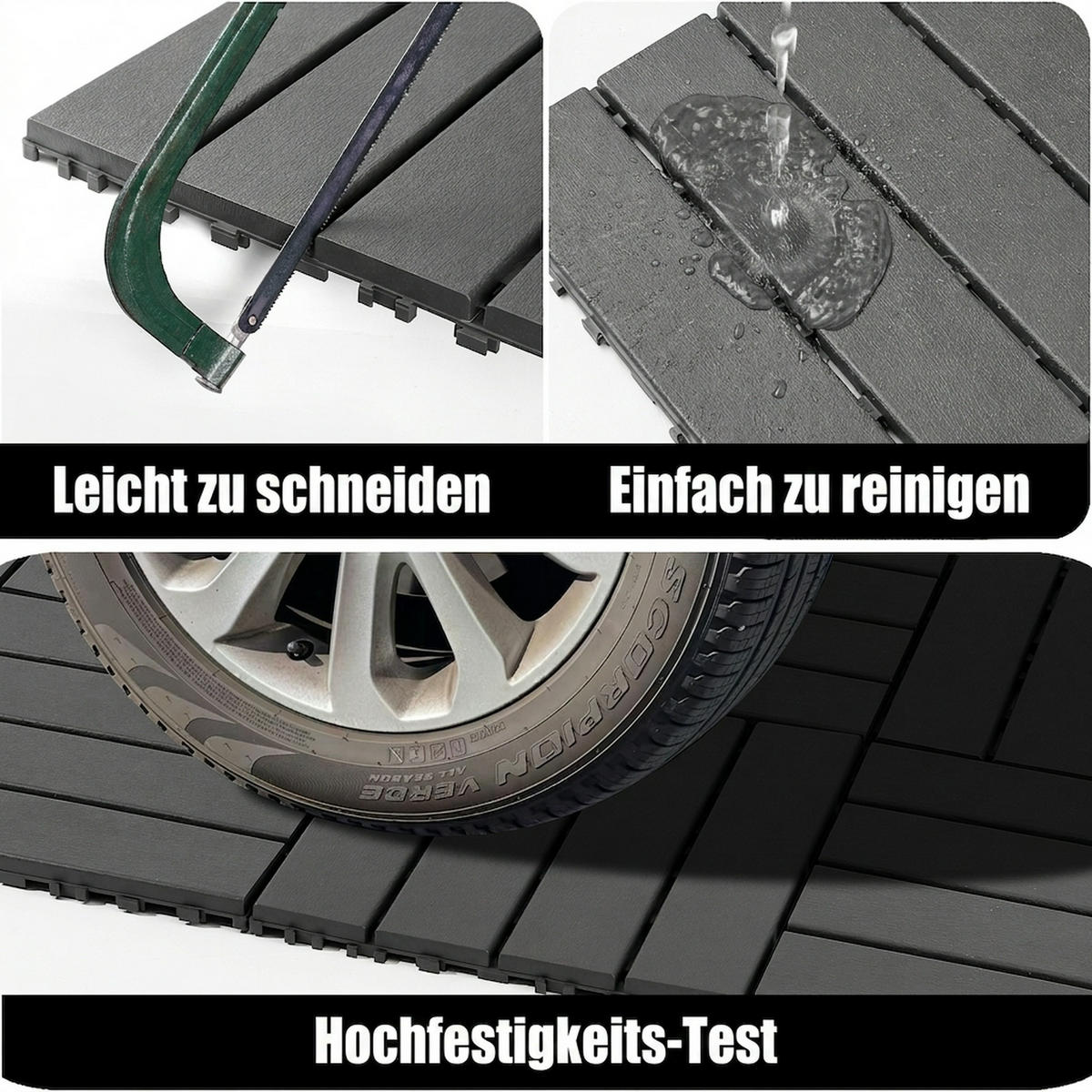 TERRASSENFLIESE 30.5/30.5/2 Dunkelgrau, Plastik (44 Stück) - Dunkelgrau, Kunststoff (30.5/30.5/2cm) - Oxeza