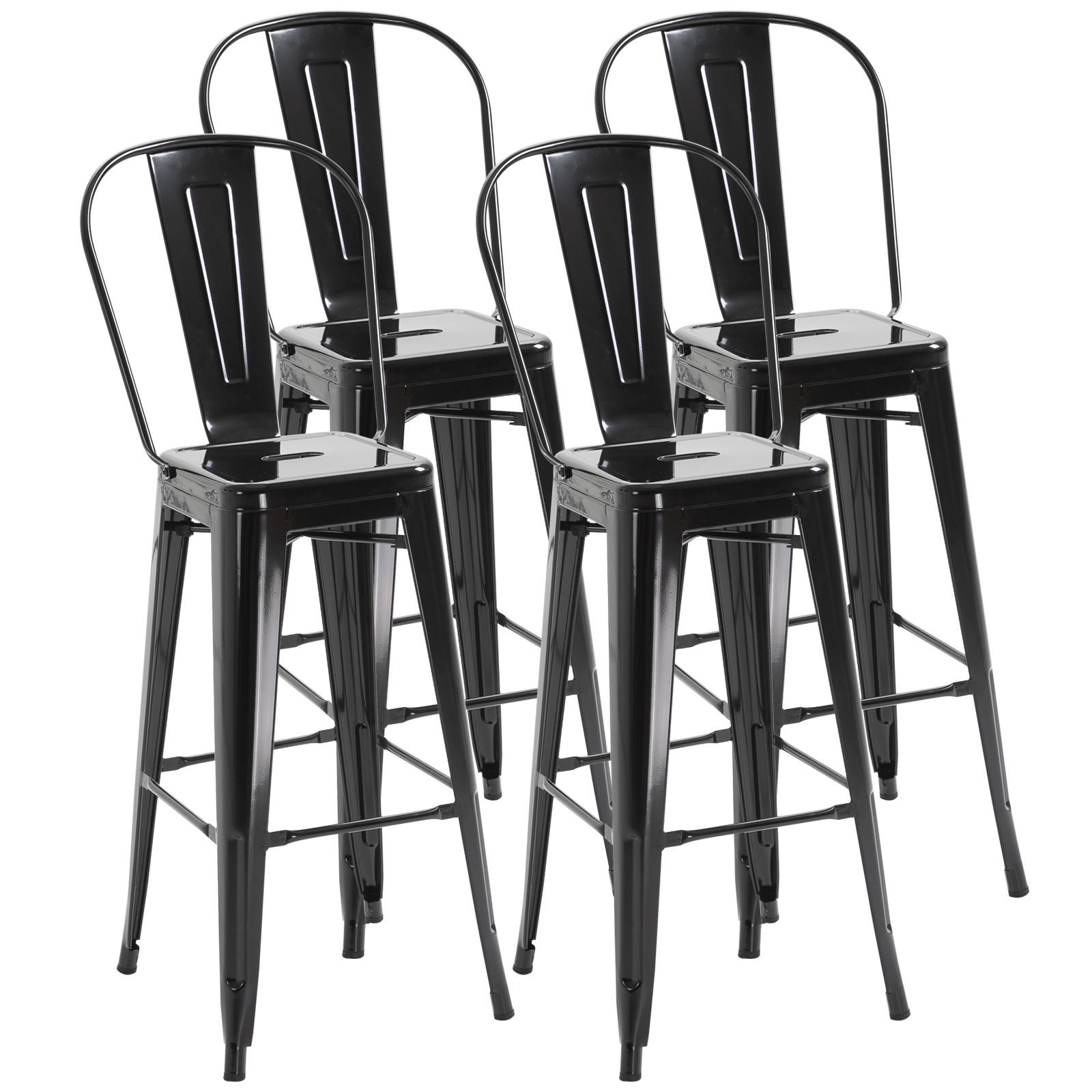 BARHOCKER 4er-Set DE-14681 mit Rückenlehne & Fußstütze Schwarz - Schwarz, Metall (49/116/44cm) - ComfortXL
