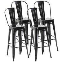 BARHOCKER 4er-Set DE-14681 mit Rückenlehne & Fußstütze Schwarz - Schwarz, Metall (49/116/44cm) - ComfortXL