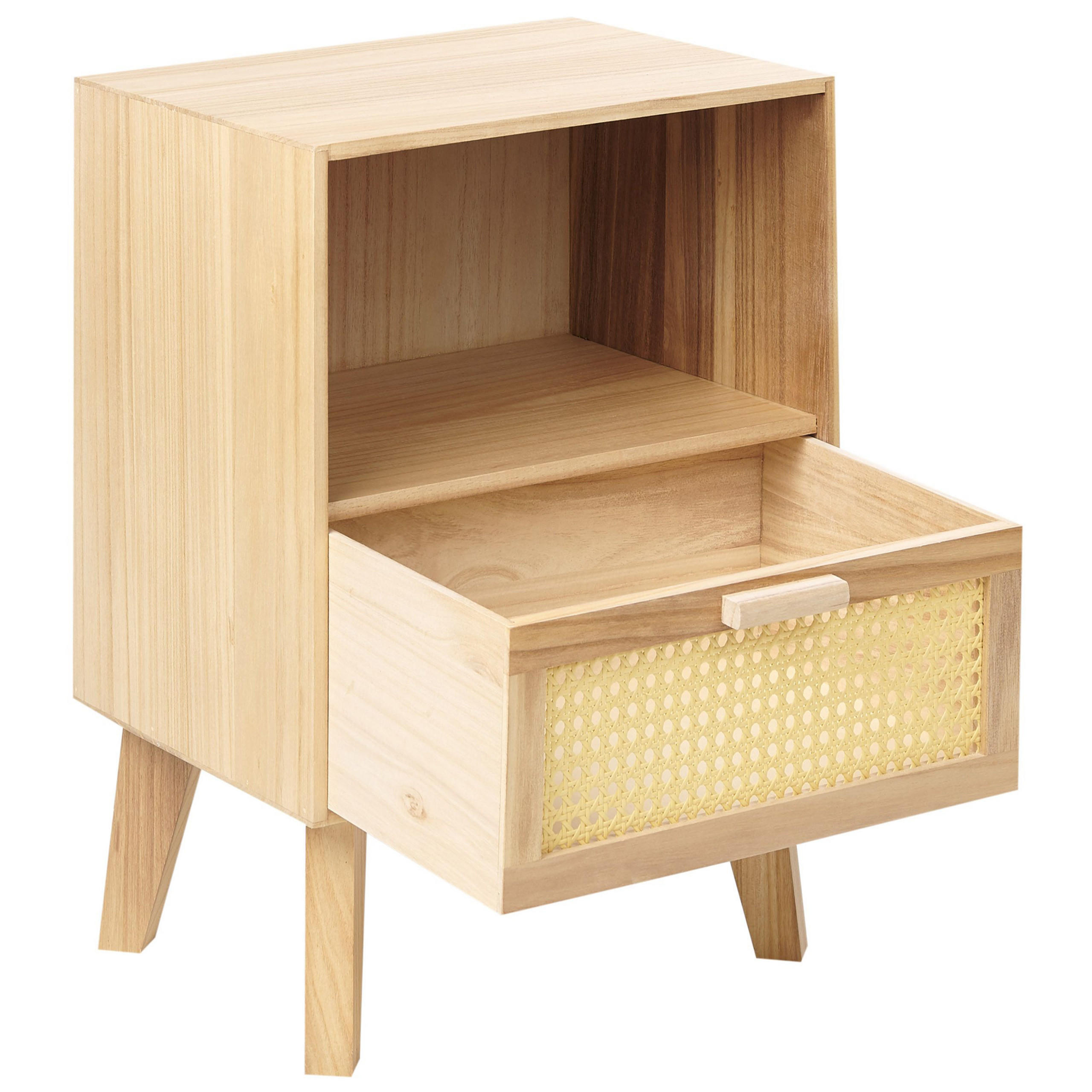 NACHTTISCH Rattan heller Holzfarbton 1 Schublade 40/30 cm Seney - Hellbraun, Holz (40/55/30cm) - Beliani