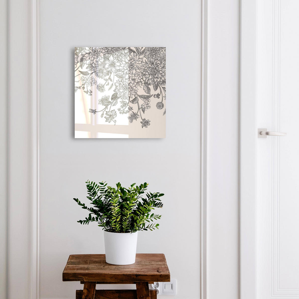 SCHLÜSSELBOX Weiß 30x30 cm – Türöffnung nach rechts - Florale Eleganz - Schwarz, Metall (30/30/5cm) - TULUP