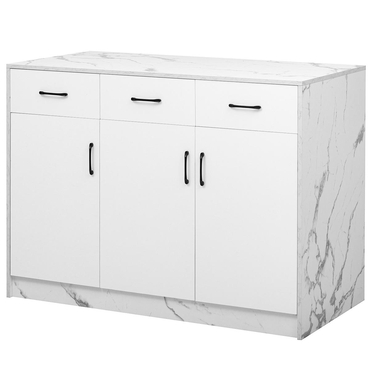KUHINJSKI otok 120/60/90,5 cm, MDF, bijeli mramor, s barskim dijelom - bijela, drvni materijal (120/90.5/60cm) - BEAOK