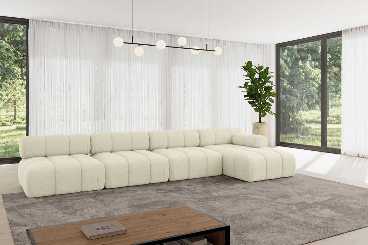 ECKSOFA modulares Sofa Razon-L3 - 380x160x70 cm Beige Bouclé - Beige, Holzwerkstoff/Textil (380/160cm) - ALTDECOR
