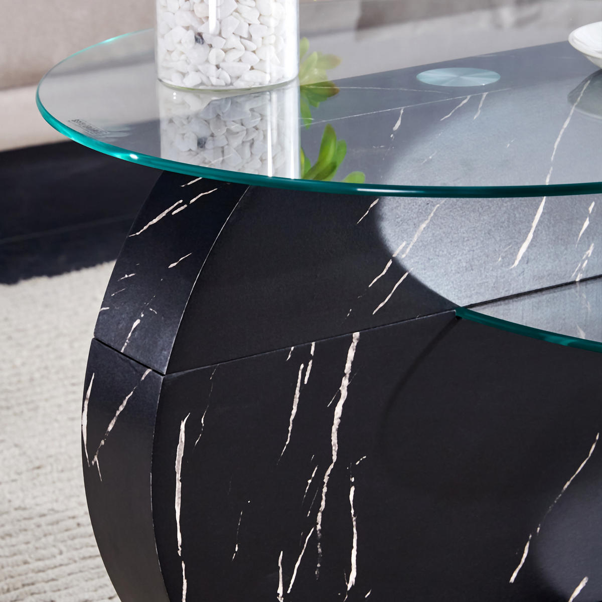 COUCHTISCH in Schwarz Wohnzimmertisch mit zwei Ebenen aus Sicherheitsglas für Wohnzimmer, B90/T70/H44 cm - Transparent/Schwarz, Glas/Holzwerkstoff (89.9/89.9/43.2cm) - STILVORA