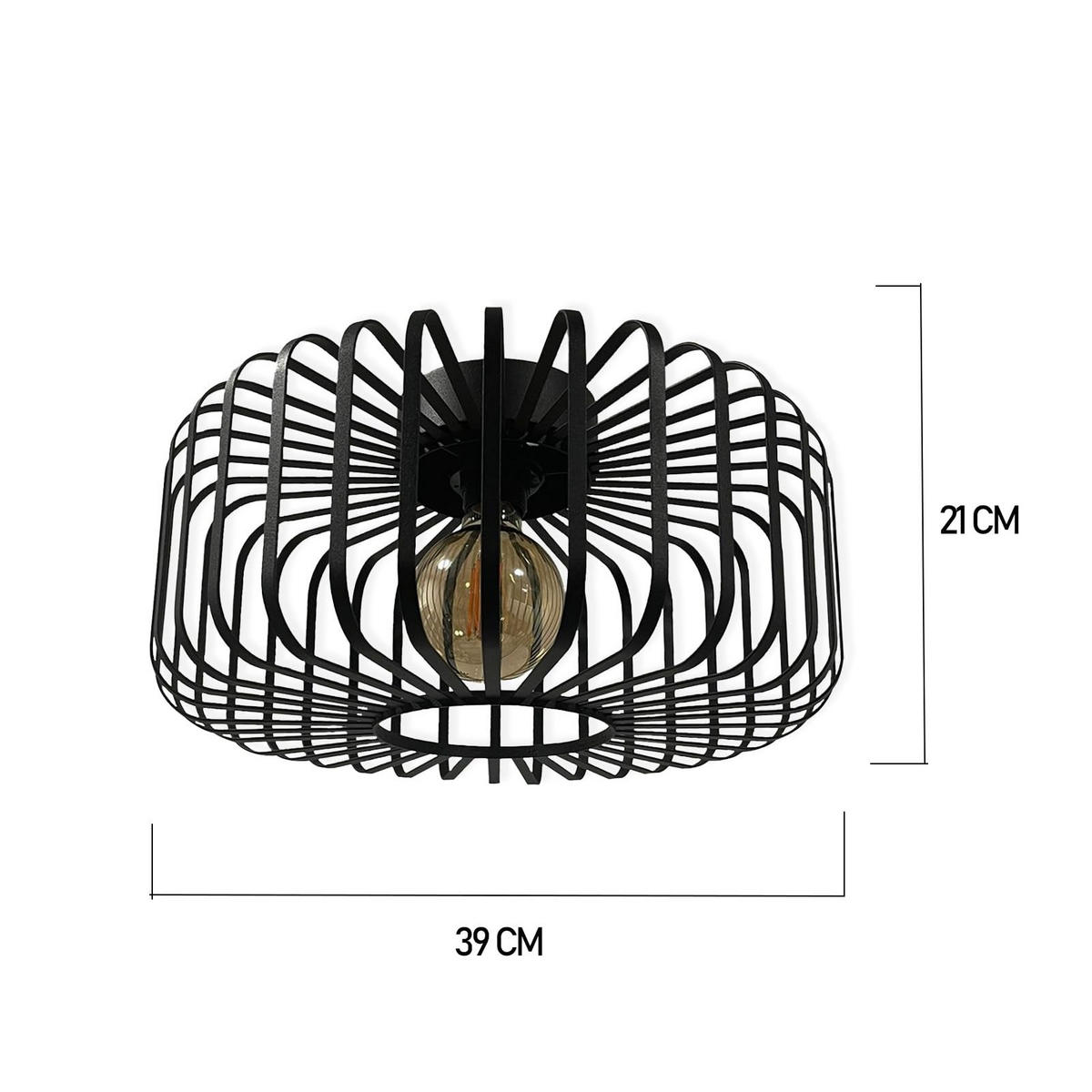 HÄNGELAMPE Metall Cage 39/21 cm - Schwarz, Metall (21/39/21cm) - Bamyum