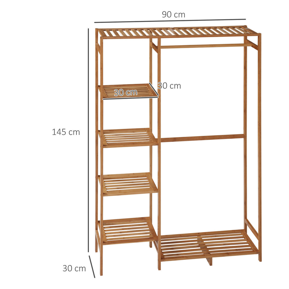 KLEIDERSTÄNDER aus Bambus 90/30/145 cm Naturholz - Naturfarben, Holz (90/145/30cm)