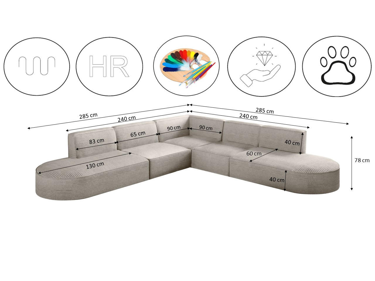 Thumbnail - Kaiser Möbel Ecksofa, Beige, Holzwerkstoff, 285x285 cm, Wohnzimmer, Sofas & Couches, Wohnlandschaften, Ecksofas