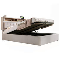 POLSTERBETT 160/200 cm Beige aus Leinen mit Stauraum und USB-C-Anschluss - Beige, Textil (160/200cm) - OKMYHOME
