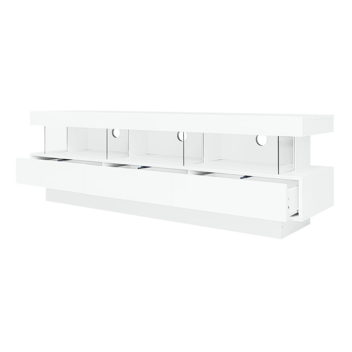 TV-SCHRANK Hochglanz Weiß mit 3 Glasfächern und LED-App Steuerung 160/38/50.5 cm - Weiß, Holzwerkstoff (160/50.5/38cm) - Redom