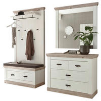 GARDEROBENKOMBINATION Pinie weiß, Oslo Pinie Landhaus, Garderobe Set 4-tlg., 224 x 201 cm - Anthrazit/Weiß, Holzwerkstoff/Metall (224/201/45cm) - Furn.Design