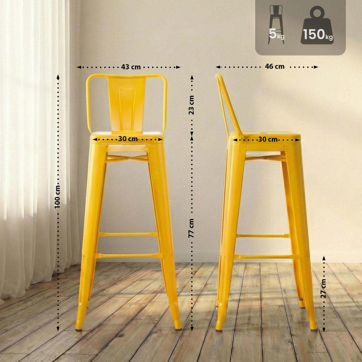 BARHOCKER Metall Gelb - Eukalyptusholzfarben/Gelb, Metall (44/96/43cm) - CLP