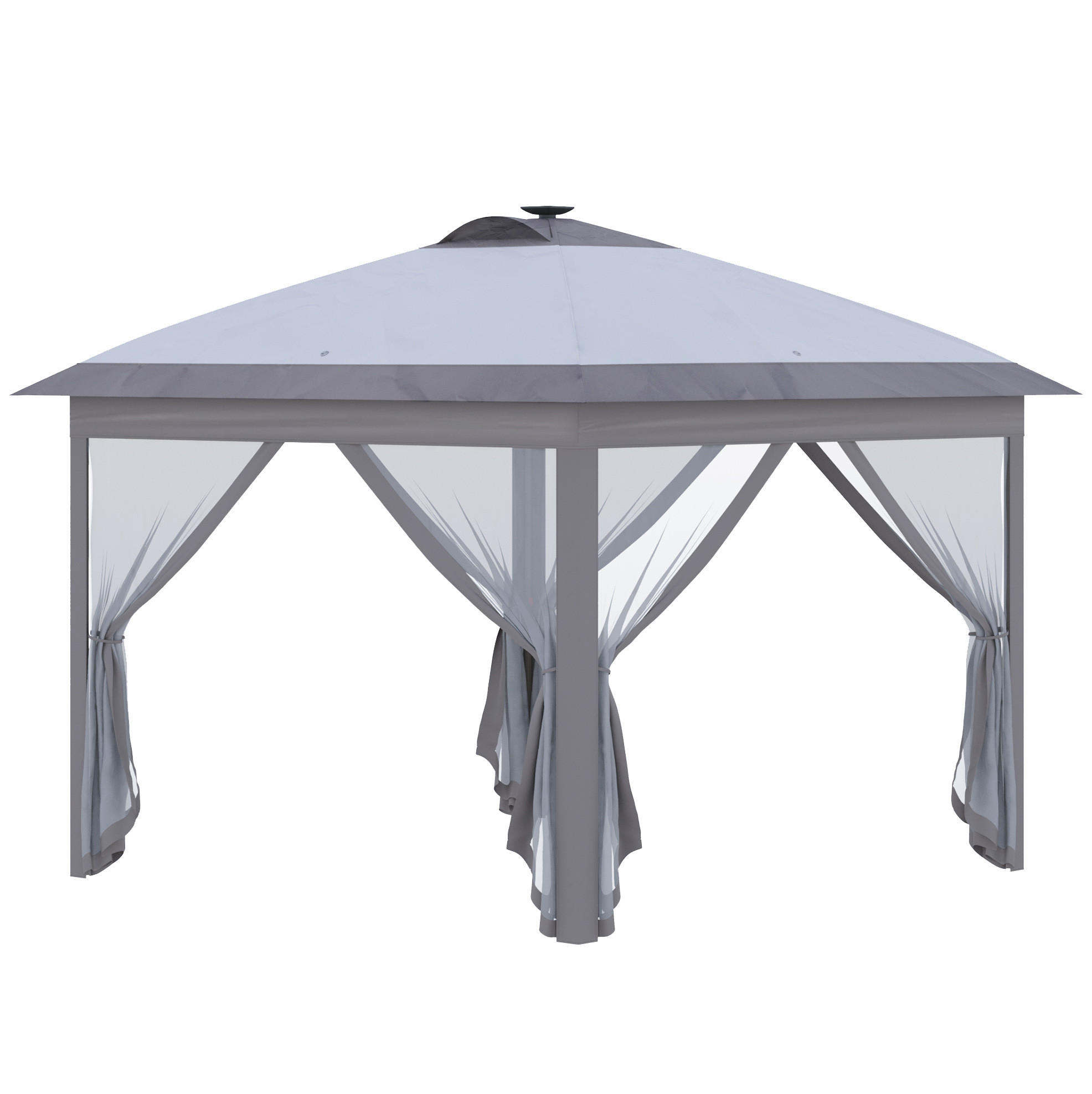 ZAHRADNÍ altán z kovu 330x330x288 cm šedý s LED osvětlením, USB nabíjením a síťovanými závěsy - šedá, kov (330/288/330cm) - Modfu