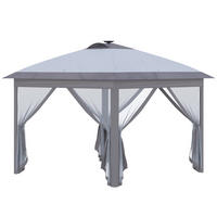 ZAHRADNÍ altán z kovu 330x330x288 cm šedý s LED osvětlením, USB nabíjením a síťovanými závěsy - šedá, kov (330/288/330cm) - Modfu
