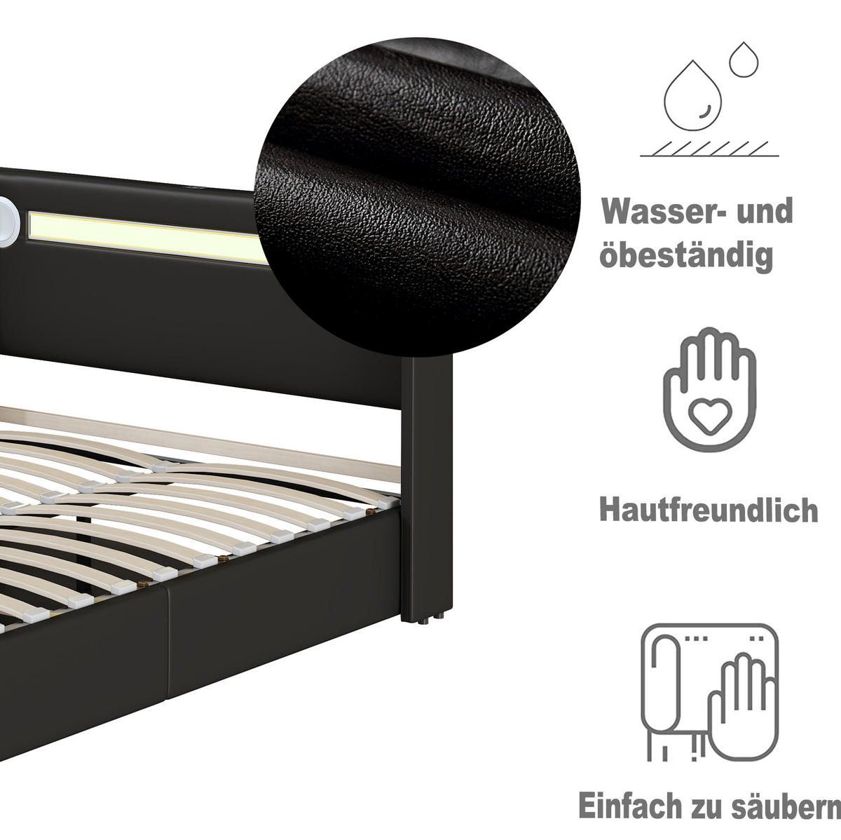 POLSTERBETT 140/200 cm Schwarz aus PU-Leder mit Stauraum - Schwarz, Kunststoff (140/200cm) - OKMYHOME